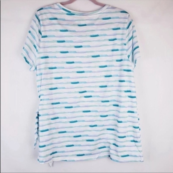 NEW Style & Co Plus Size Tee Shirt Short Sleeve Side Tie Teal White Stripe 2X - Picture 3 of 7